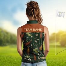 Load image into Gallery viewer, Vintage 1990S Golf Pattern Womens Sleeveless Golf Polo Shirt, Golf Attire For Ladies, Golfer Gifts|Brown NBT615