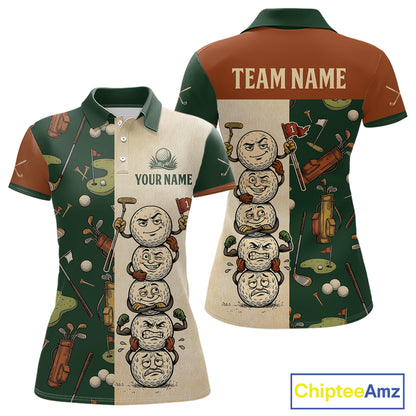 Funny Golf Ball Vintage 1990s Golf Pattern Womens Golf Polo Shirt, Golf Attire For Ladies, Golfer Gifts NBT616