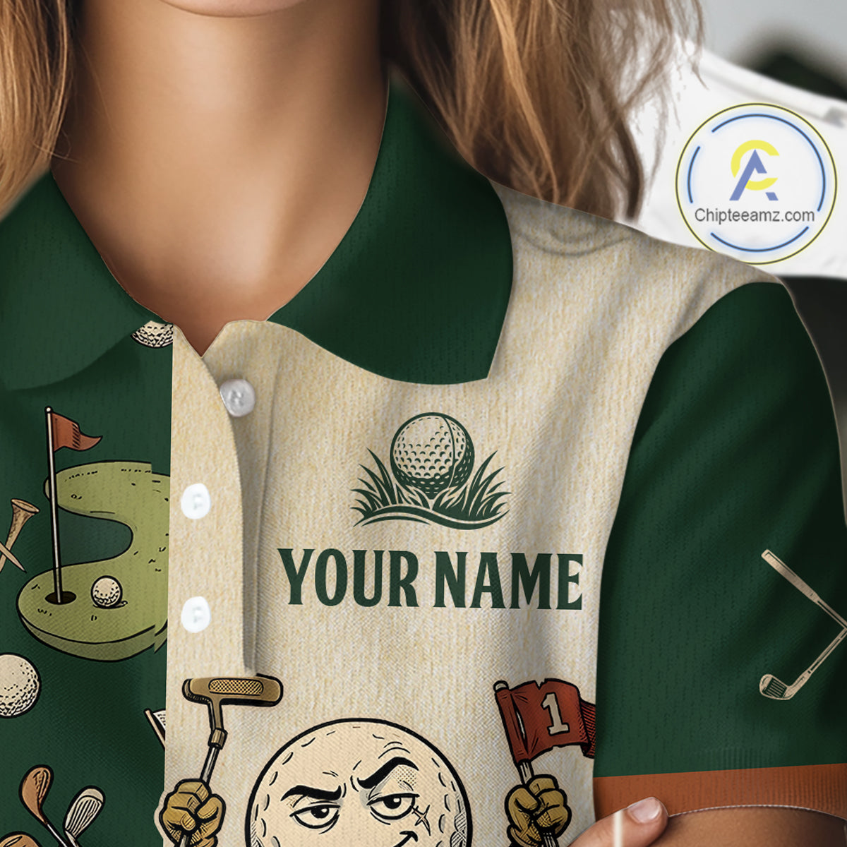 Funny Golf Ball Vintage 1990s Golf Pattern Womens Golf Polo Shirt, Golf Attire For Ladies, Golfer Gifts NBT616