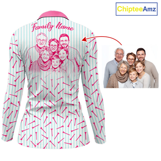 back view of long sleeve matching family golf polo shirt custom name family outfits