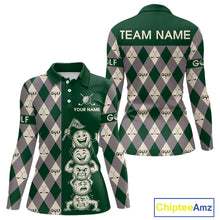 Load image into Gallery viewer, Funny Golf Ball Womens Golf Polo Shirts Custom Green Argyle Pattern Golf Attire For Ladies, Golfer Gifts NBT628