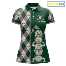 Load image into Gallery viewer, Funny Golf Ball Womens Golf Polo Shirts Custom Green Argyle Pattern Golf Attire For Ladies, Golfer Gifts NBT628