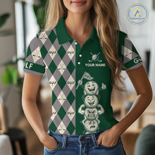 Load image into Gallery viewer, Funny Golf Ball Womens Golf Polo Shirts Custom Green Argyle Pattern Golf Attire For Ladies, Golfer Gifts NBT628