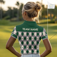 Load image into Gallery viewer, Funny Golf Ball Womens Golf Polo Shirts Custom Green Argyle Pattern Golf Attire For Ladies, Golfer Gifts NBT628