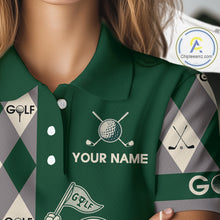 Load image into Gallery viewer, Funny Golf Ball Womens Golf Polo Shirts Custom Green Argyle Pattern Golf Attire For Ladies, Golfer Gifts NBT628
