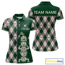 Load image into Gallery viewer, Funny Golf Ball Womens Golf Polo Shirts Custom Green Argyle Pattern Golf Attire For Ladies, Golfer Gifts NBT628