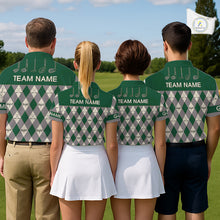 Load image into Gallery viewer, Green Argyle Plaid Pattern Mens Golf Polo Shirts Custom Golf Attire For Men, Team Golf Shirt NBT637