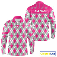 Load image into Gallery viewer, Pink Argyle Plaid Pattern Mens Golf Polo Shirts Custom Golf Attire For Men, Team Golf Shirt NBT639