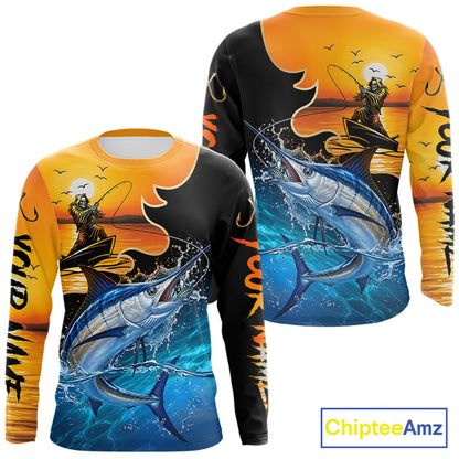 Marlin long sleeve fishing shirt with fishing reaper design