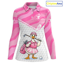 Load image into Gallery viewer, Pink Zebra Pattern Funny Duck Womens Golf Polo Shirts, Cute Duck Golfer, Sporty Animal Golf Gift NBT658