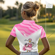 Load image into Gallery viewer, Pink Zebra Pattern Funny Duck Womens Golf Polo Shirts, Cute Duck Golfer, Sporty Animal Golf Gift NBT658