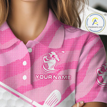 Load image into Gallery viewer, Pink Zebra Pattern Funny Duck Womens Golf Polo Shirts, Cute Duck Golfer, Sporty Animal Golf Gift NBT658