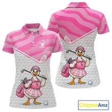 Load image into Gallery viewer, Pink Zebra Pattern Funny Duck Womens Golf Polo Shirts, Cute Duck Golfer, Sporty Animal Golf Gift NBT658