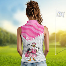 Load image into Gallery viewer, Pink Zebra Pattern Funny Duck Womens Sleeveless Golf Polo Shirts, Cute Duck Golfer, Sporty Animal Golf Gift NBT658
