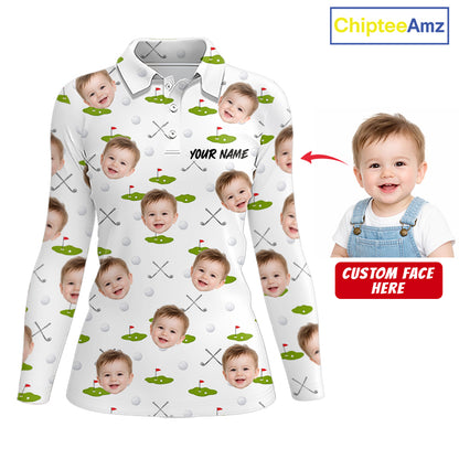 Personalized Face & Name Golf Polo Shirt For Women, Best Mom Golf Shirt, Mother's Day Gift Polo|White NBT661