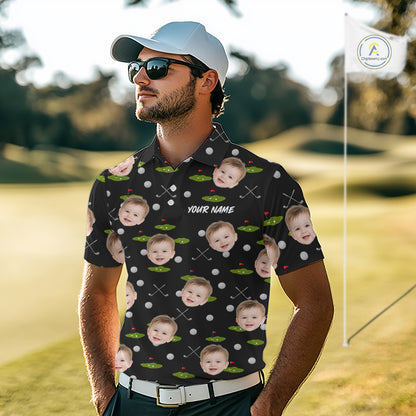 Personalized Face & Name Golf Polo Shirt For Men, Best Dad Golf Shirt, Father's Day Gift Polo|Black NBT662