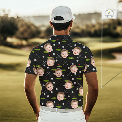 Personalized Face & Name Golf Polo Shirt For Men, Best Dad Golf Shirt, Father's Day Gift Polo|Black NBT662