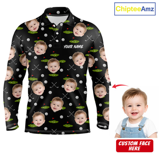 Personalized Face & Name Golf Polo Shirt For Men, Best Dad Golf Shirt, Father's Day Gift Polo|Black NBT662
