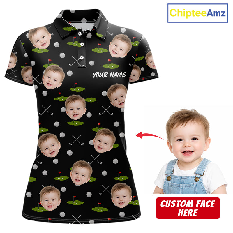 Personalized Face & Name Golf Polo Shirt For Women, Best Mom Golf Shirt, Mother's Day Gift Polo|Black NBT662