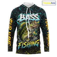Load image into Gallery viewer, Personalized Neon Color Bass Long Sleeve Hooded Fishing Shirts, Largemouth Bass Fishing Jerseys For Men NBT668