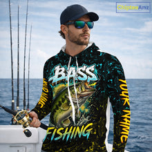 Load image into Gallery viewer, Personalized Neon Color Bass Long Sleeve Hooded Fishing Shirts, Largemouth Bass Fishing Jerseys For Men NBT668