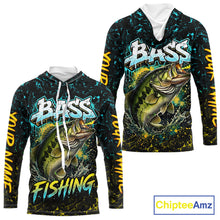 Load image into Gallery viewer, Personalized Neon Color Bass Long Sleeve Hooded Fishing Shirts, Largemouth Bass Fishing Jerseys For Men NBT668