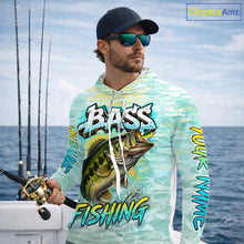 Load image into Gallery viewer, Personalized Bass Long Sleeve Hooded Fishing Shirts, Largemouth Bass Fishing Jerseys For Men NBT669