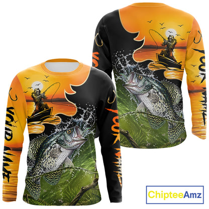 Personalized Fish Reaper Sunset Design Crappie Fishing Shirts Long Sleeve NBT674