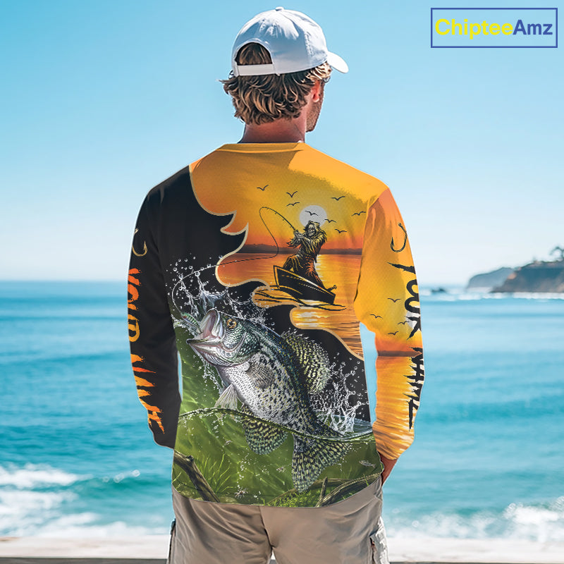 Personalized Fish Reaper Sunset Design Crappie Fishing Shirts Long Sleeve NBT674