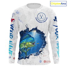 Load image into Gallery viewer, Custom Mahi Mahi Fishing Long Sleeve Tournament Shirts, Mahi Mahi Saltwater Fishing Apparel | White NBT683