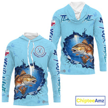 Load image into Gallery viewer, Custom Redfish Fishing Long Sleeve Hooded Tournament Shirts, Redfish Saltwater Fishing Apparel | Blue NBT686