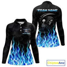 Load image into Gallery viewer, Custom Blue Flame Reaper Golf Ball Pattern Womens Golf Polo Shirts Black Golf Team Shirts, Golf Outfit NBT874