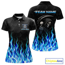 Load image into Gallery viewer, Custom Blue Flame Reaper Golf Ball Pattern Womens Golf Polo Shirts Black Golf Team Shirts, Golf Outfit NBT874