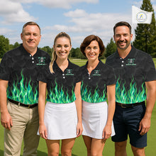 Load image into Gallery viewer, Four people wearing matching golf shirts with a grim reaper design on a golf course.