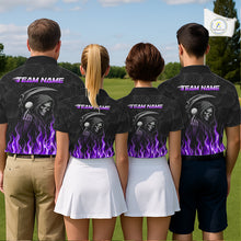 Load image into Gallery viewer, Four people wearing matching golf shirts with a grim reaper design on a golf course.