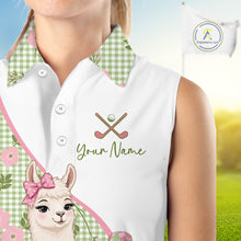 Load image into Gallery viewer, Funny Alpaca Llama Plaid Pattern Womens Sleeveless Golf Polo Shirts, Personalized Golf Gifts NBT791