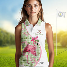 Load image into Gallery viewer, Funny Pink Flamingo Plaid Pattern Womens Sleeveless Golf Polo Shirts, Personalized Golf Gifts NBT792