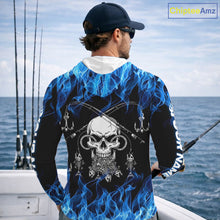 Load image into Gallery viewer, Fish Reaper Fishing Skull Fire Flame Long Sleeve Hooded Tournament Fishing Shirts, Skull Fishing Jerseys NBT692