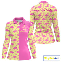 Load image into Gallery viewer, Women Golf Polo Shirt Yellow And Pink Flamingos Pattern Custom Team Flamingo Golf Shirts NBT800