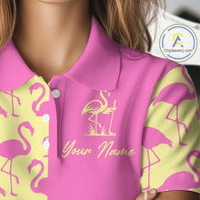 Load image into Gallery viewer, Women Golf Polo Shirt Yellow And Pink Flamingos Pattern Custom Team Flamingo Golf Shirts NBT800