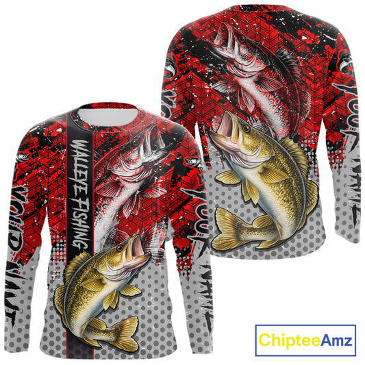 Red Camo Custom Walleye Fishing Shirts For Men, Walleye Fishing Team Shirts NBT441