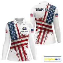 Load image into Gallery viewer, Custom US Golf Polo Shirt American Flag White Golf Shirts For Women, Patriotic Golf Shirt NBT701