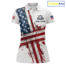 Load image into Gallery viewer, Custom US Golf Polo Shirt American Flag White Golf Shirts For Women, Patriotic Golf Shirt NBT701