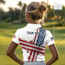 Load image into Gallery viewer, Custom US Golf Polo Shirt American Flag White Golf Shirts For Women, Patriotic Golf Shirt NBT701