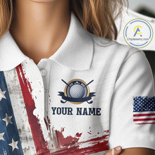 Load image into Gallery viewer, Custom US Golf Polo Shirt American Flag White Golf Shirts For Women, Patriotic Golf Shirt NBT701