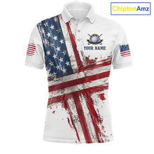 Load image into Gallery viewer, Custom US Golf Polo Shirt American Flag White Golf Shirts For Men, Patriotic Golf Shirt NBT701