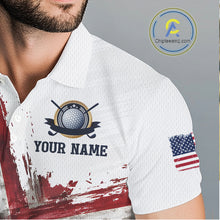 Load image into Gallery viewer, Custom US Golf Polo Shirt American Flag White Golf Shirts For Men, Patriotic Golf Shirt NBT701