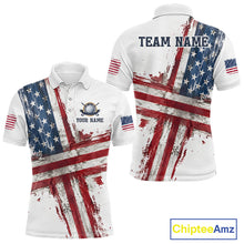 Load image into Gallery viewer, Custom US Golf Polo Shirt American Flag White Golf Shirts For Men, Patriotic Golf Shirt NBT701