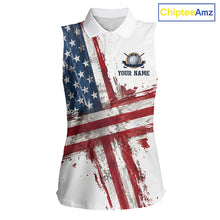 Load image into Gallery viewer, Custom US Sleeveless Golf Polo Shirt American Flag White Golf Shirts For Women, Patriotic Golf Shirt NBT701