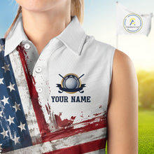 Load image into Gallery viewer, Custom US Sleeveless Golf Polo Shirt American Flag White Golf Shirts For Women, Patriotic Golf Shirt NBT701